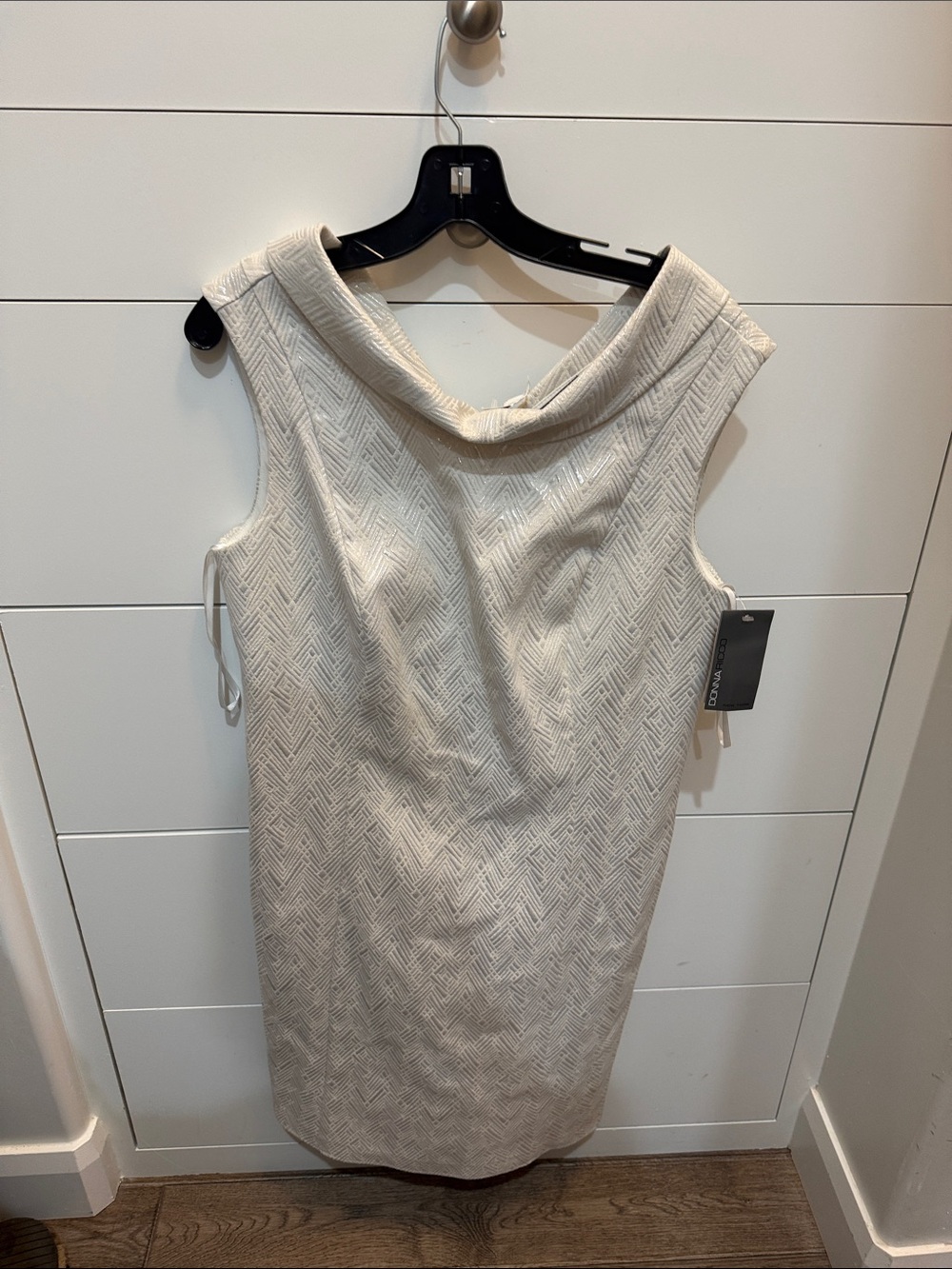 Donna Ricco Cream Textured Cowl-Neck Sheath Dress